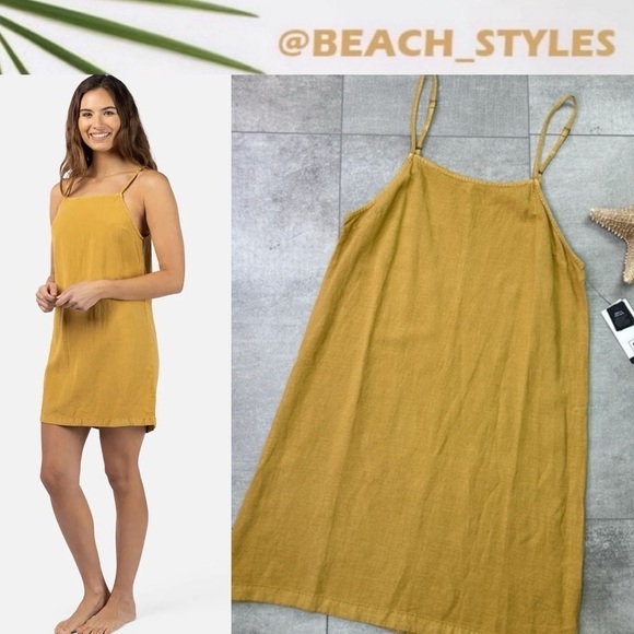 🔆 RIP CURL🔆 WOMEN'S PREMIUM LINEN SLIP DRESS GOLD COVER UP SUMMER - Picture 1 of 9